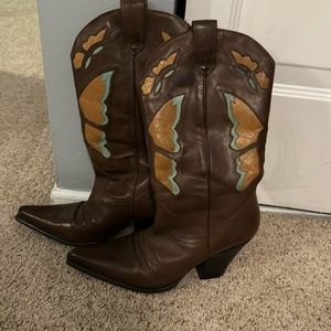 Cowboy Boots with Butterfly Pattern
